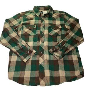 Canyon River Blues Men's Flannel Long SL Pearl Snap Shirt Size Med Green/Brown